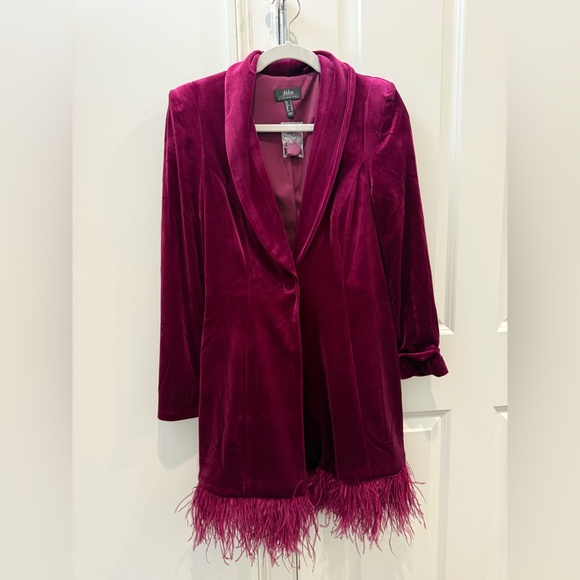 Aidan by Adrianna Papell Magenta Velvet Tuxedo Dress – Feather Hem 💖 - Picture 5 of 14